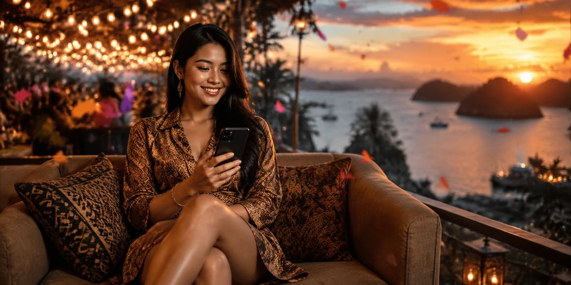 Suasana malam pasar Vietnam dengan tampilan bonus deposit yang menarik di layar