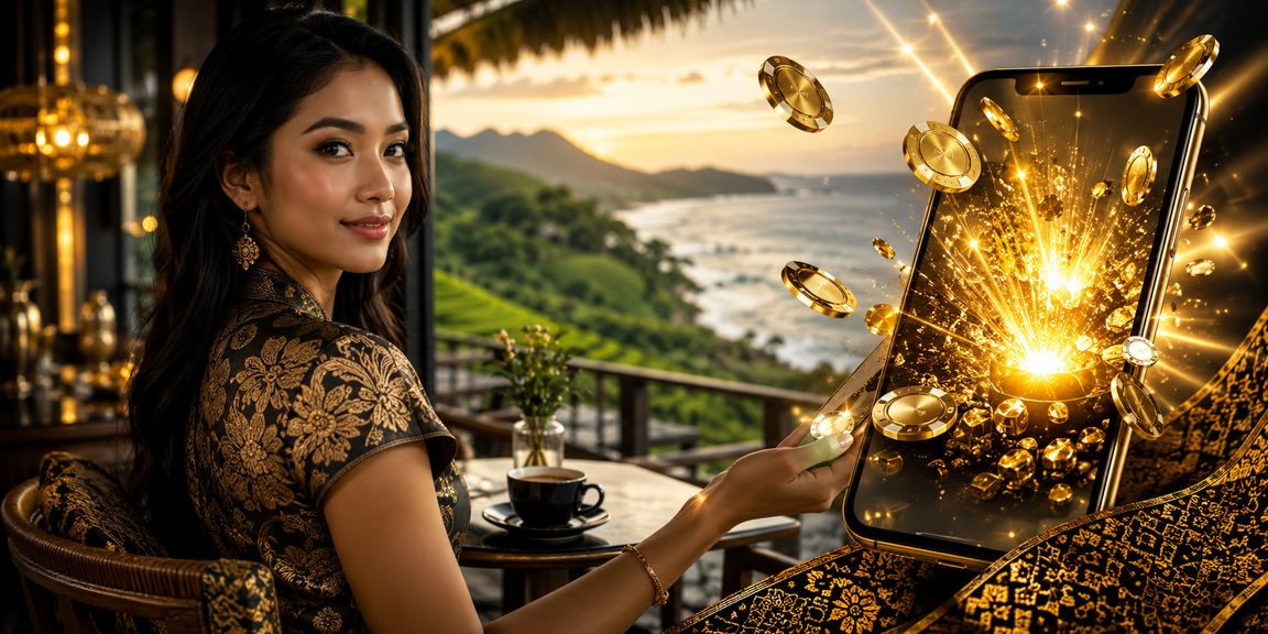Pengguna bermain casino mobile di kafe sambil minum kopi di Bandung